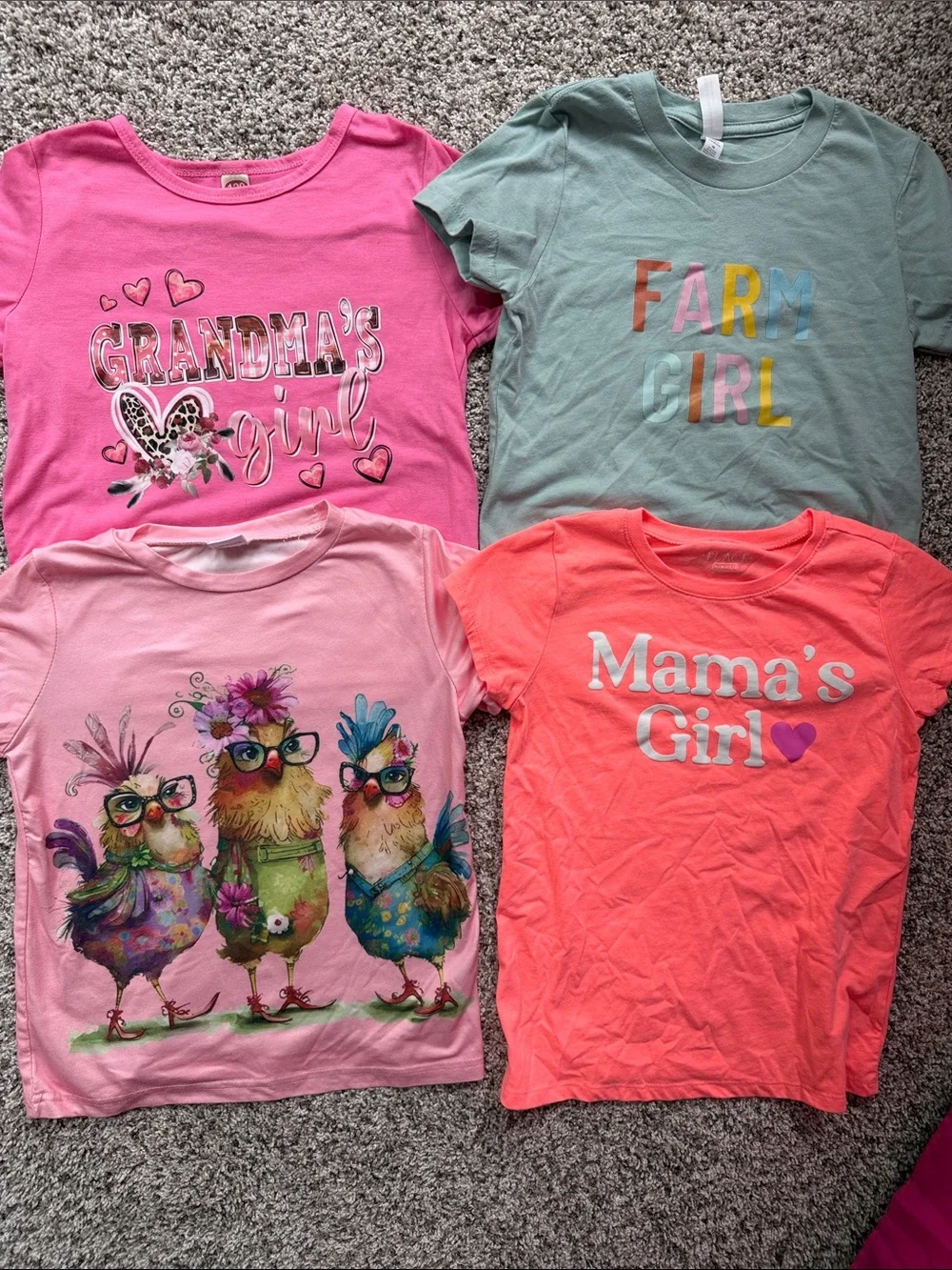 4 - Girl's Short Sleeve Graphic Tees - size small/medium - farm girl, etc